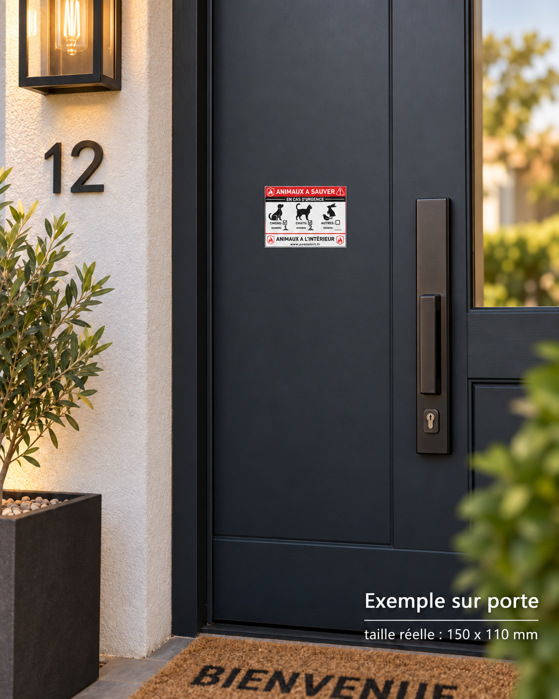 Exemple d'installation d'un autocollant PawsAlert sur une porte d'entrée